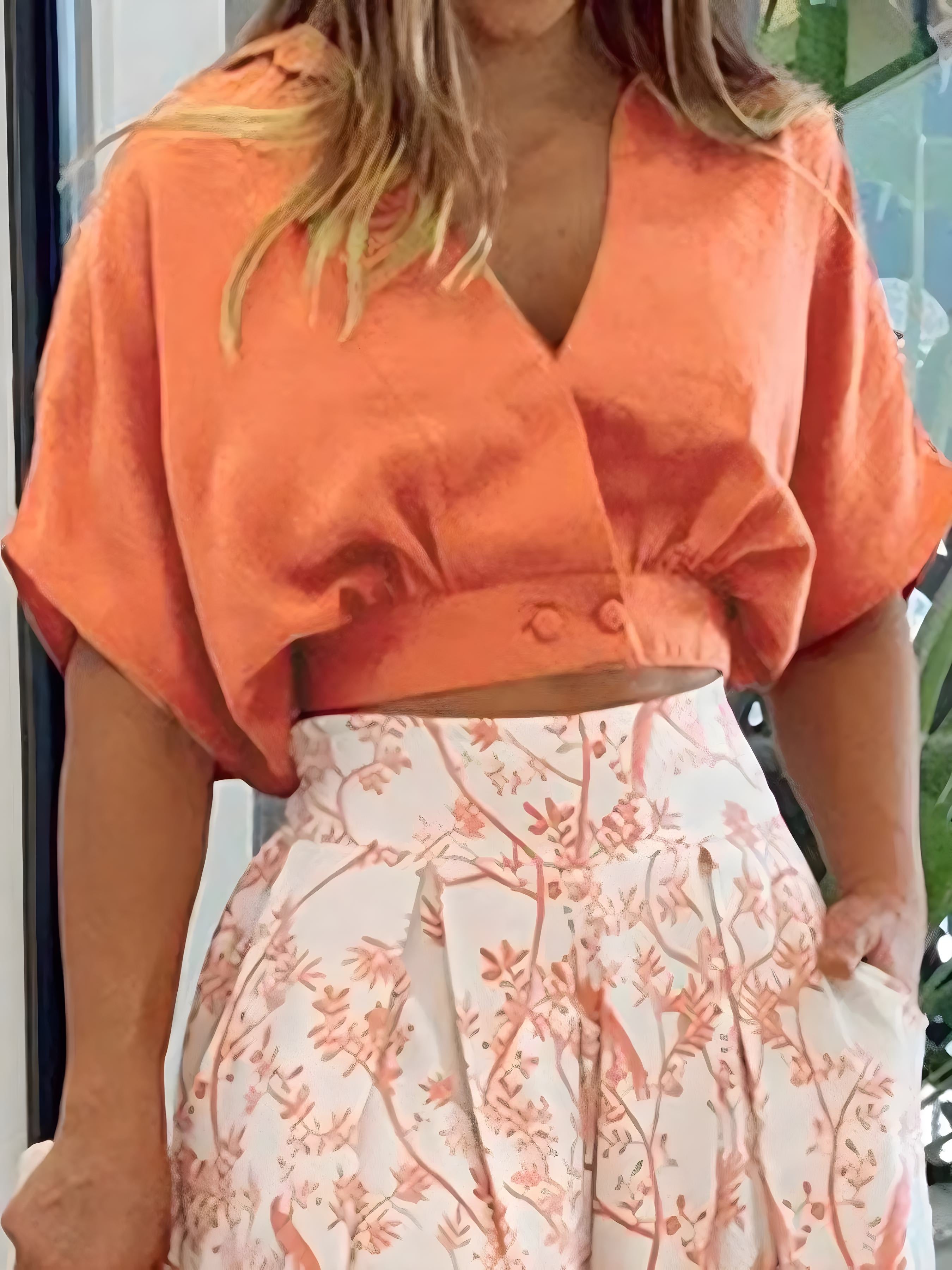 Surplice top en hoge taille broek set