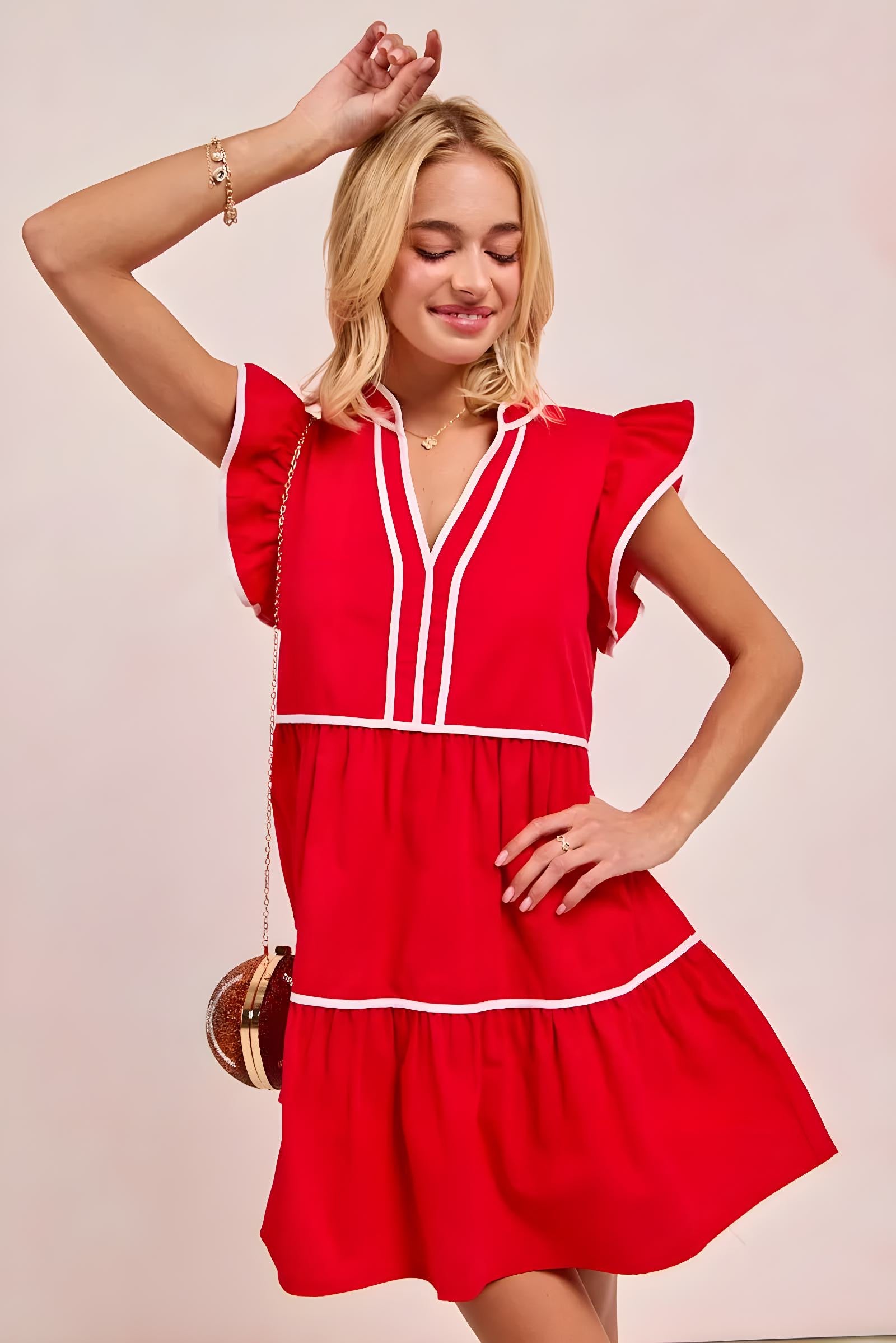 BiBi Gameday Theme Contrast Binding Ruffled Dress