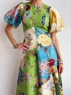 Rochie cu mânecă cu mânecă cu gât rotund imprimat