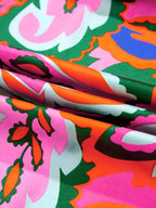 Tropical Print Short Sleeve Tie-Neck Blouse for Women