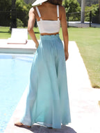 Šňůrkový pasový pasový pas vytištěné široké nohy kalhoty