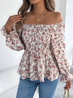Floral Square Neck Flounce Sleeve Blouse for Women
