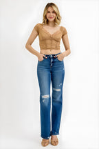 Risen i fuld størrelse mave kontrol Højhøjeste lige ulykkelige jeans plus størrelse