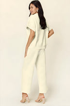 Fullstrukturert halvt Zip Short Sleeve Top & Pants Set