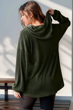 Double Take Full Size Half Button Long Sleeve Hoodie