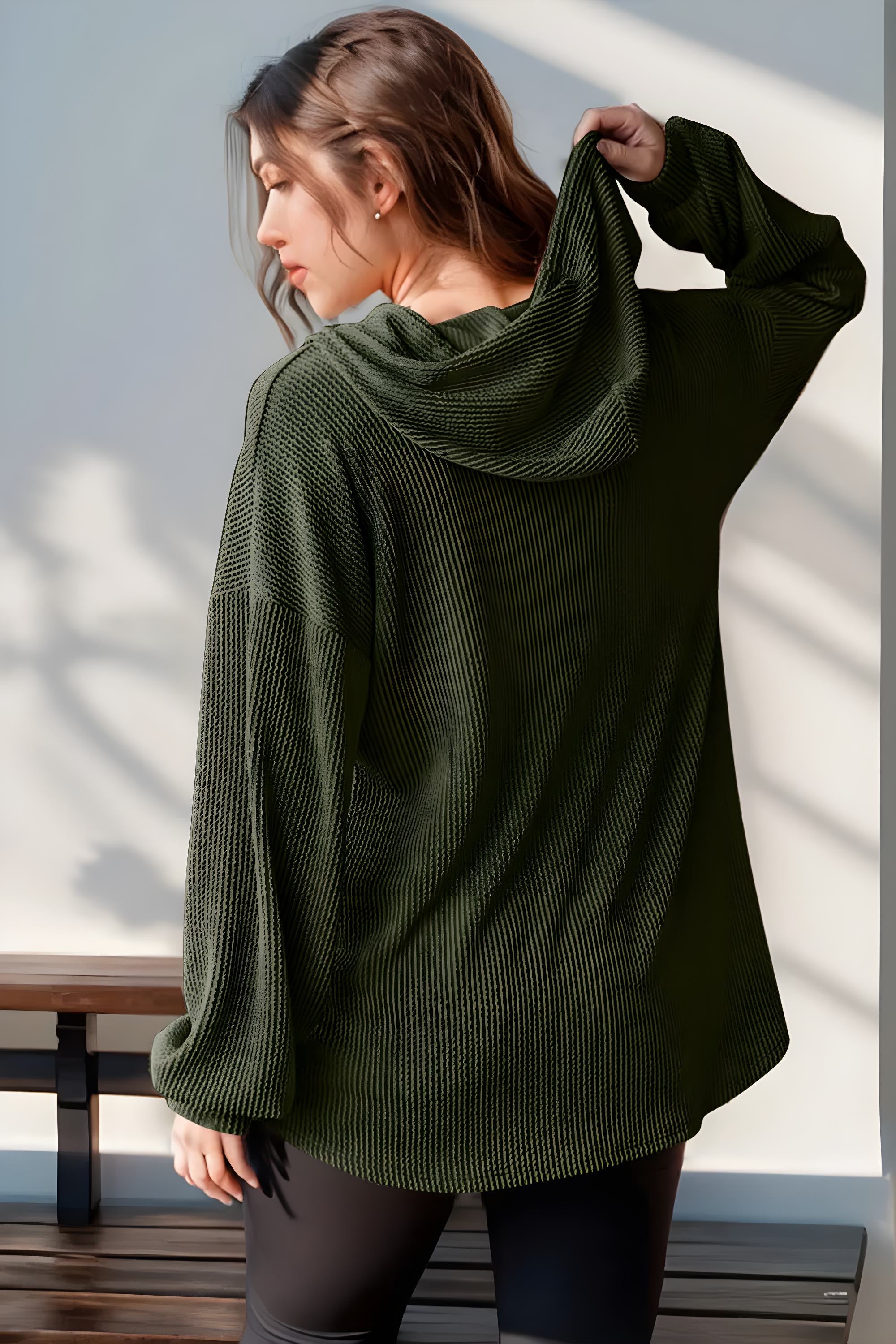 Double Take Full Size Half Button Long Sleeve Hoodie