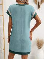 Kulatý krk krátký rukáv mini šaty
