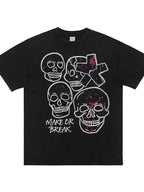 T-shirt graphique crâne pour homme, col rond, manches courtes