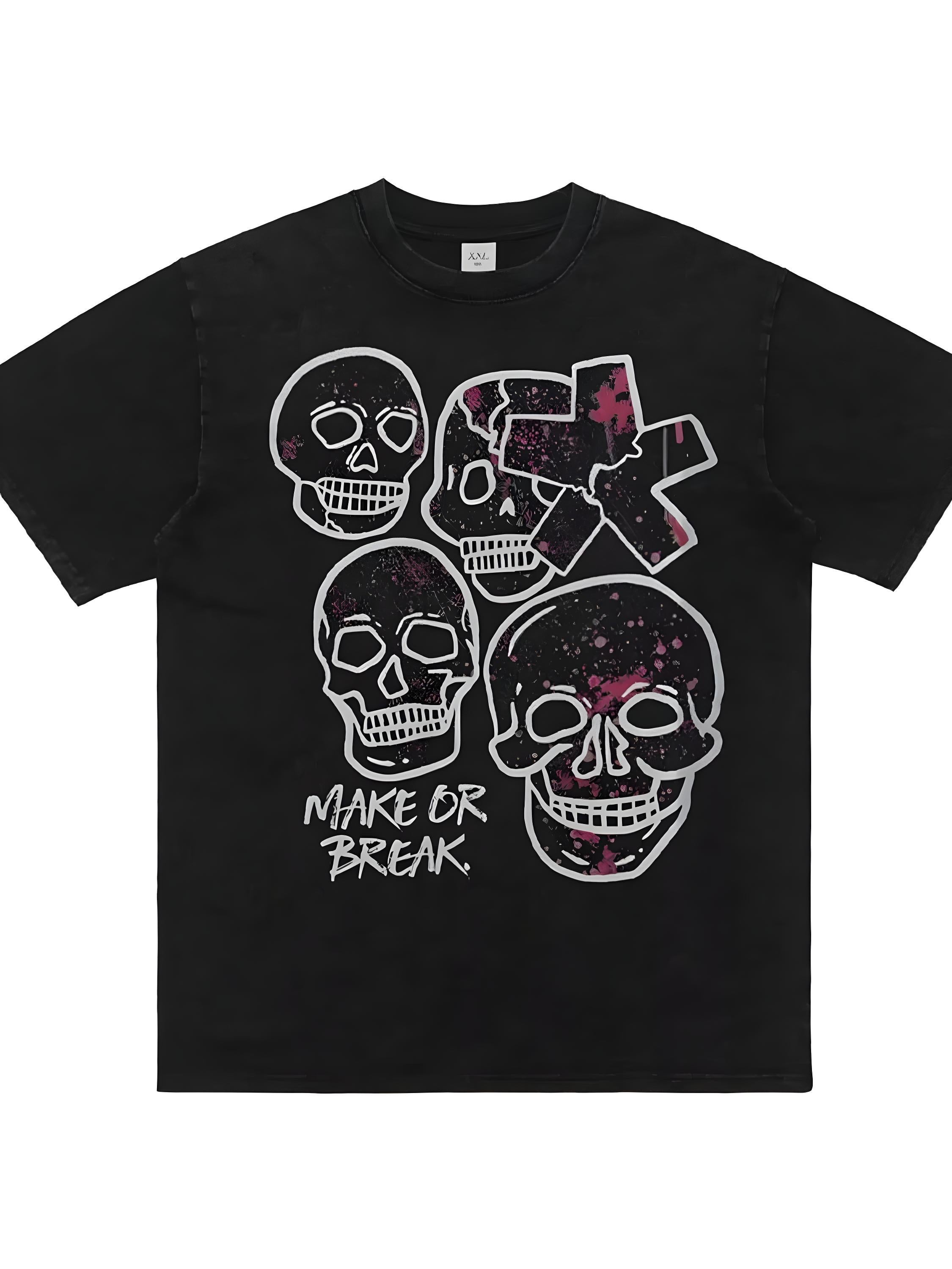 Herr T-shirt med dödskalletryck, rund hals och korta ärmar