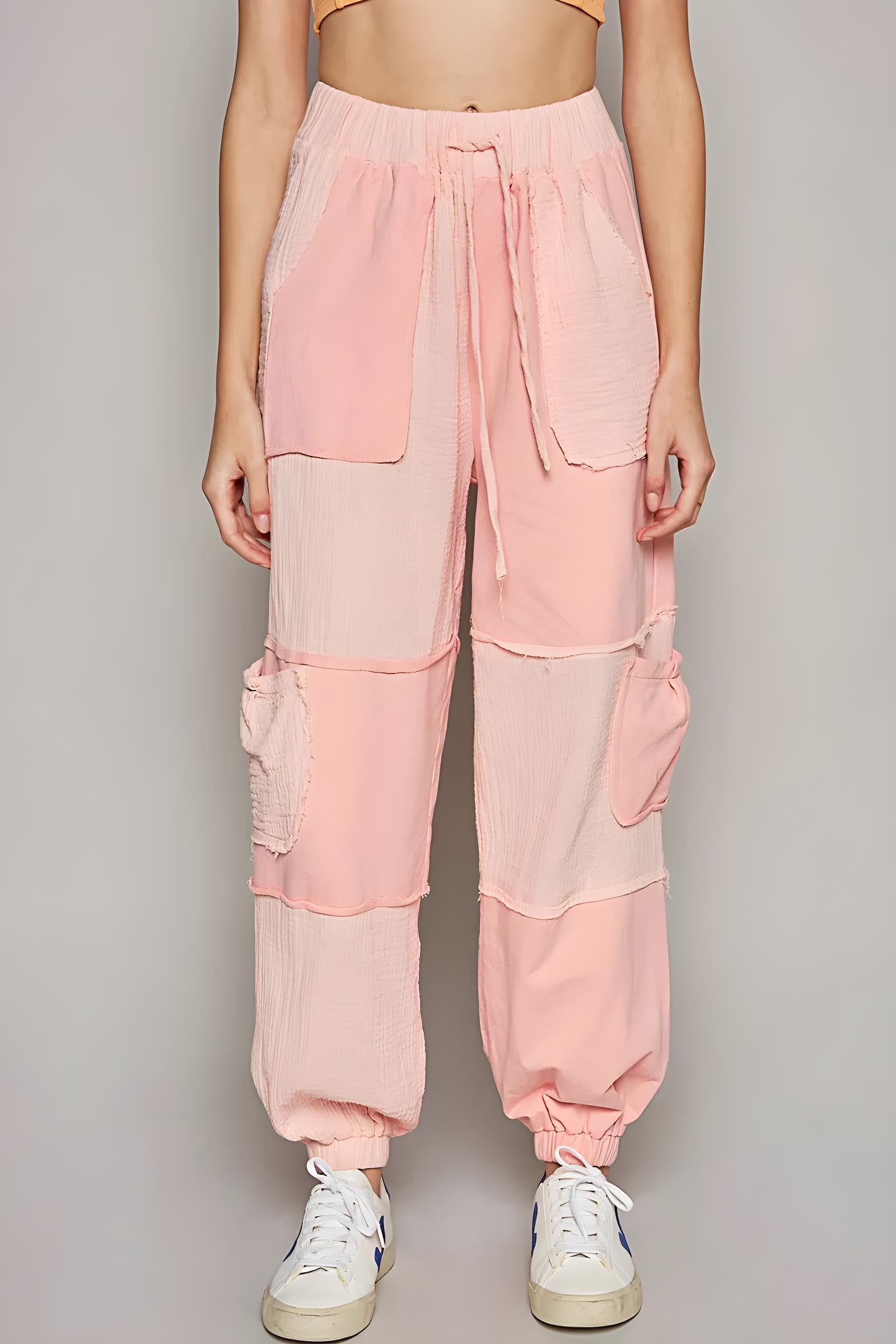 Pol stahovací kapesní kontrastní kalhoty