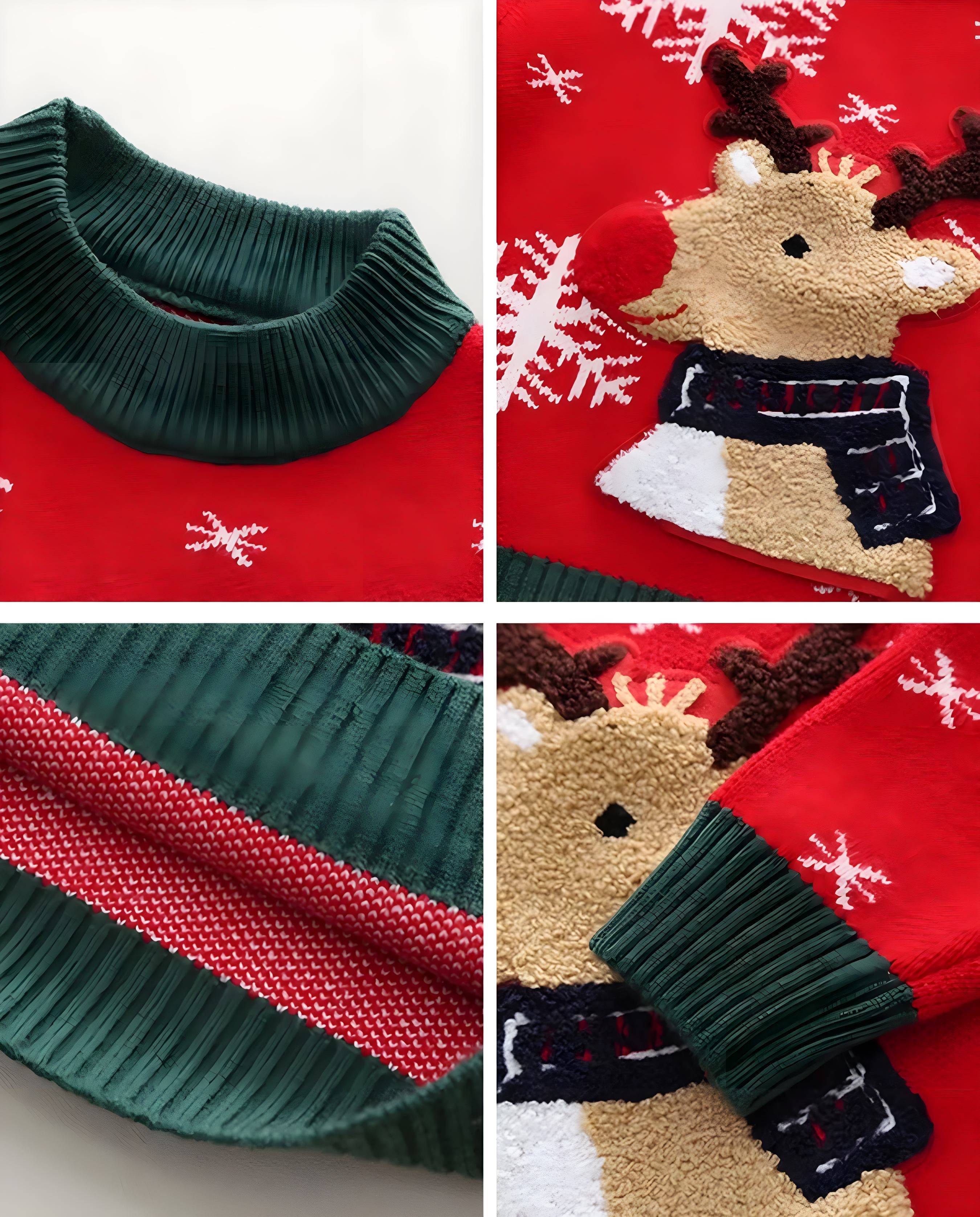 Gyerek karácsonyi kötött pulóver rénszarvasokkal és hópelyhekkel – kényelmes és ünnepi