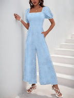 Tryckt fyrkantig nacke puffhylsa jumpsuit