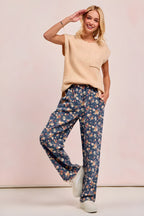 Bibi mosott virágmintás széles láb farmer