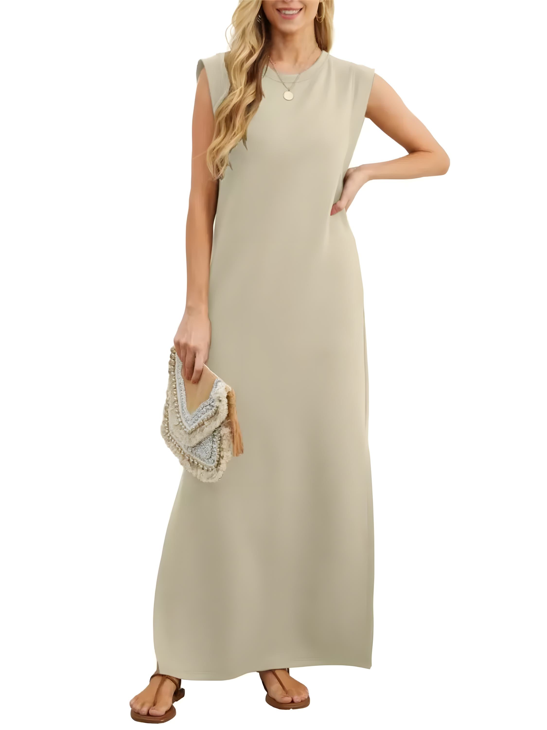 Vestido de tanque maxi de calco redondo de tamanho completo