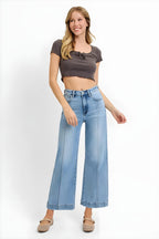 Blugi de recoltă ridicată cu dimensiuni mari, de mare creștere a blugilor cu picioarele largi, plus dimensiunea