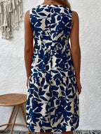 Trykt V-hals ærmeløs mini-kjole