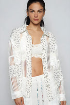 Cămașă cu mânecă lungă Pol Floral Crochet Patchwork