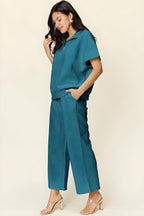 Fullstrukturert halvt Zip Short Sleeve Top & Pants Set