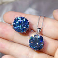 10 Ct Sapphire Blue Moissanite 925 Sterling Silver Ring & Necklace Set - Modanista Fashion