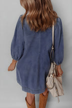 Amarrar pescoço de manga comprida mini vestido jeans