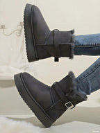 Fur Lining Ankle Boots with Buckle Strap
