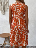 Trykt V-hals ærmeløs mini-kjole