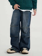 Men’s Vintage Wide-Leg Utility Jeans with Multi-Panel Design