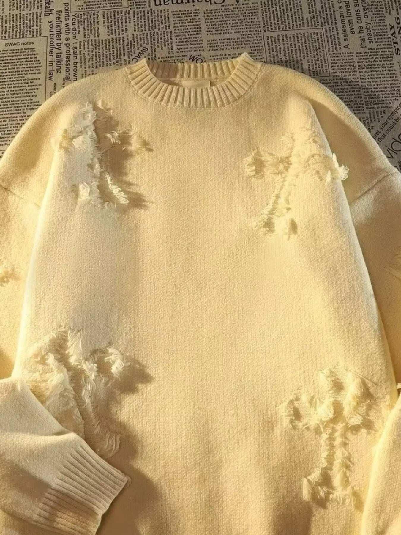 Men's Plus Size Distressed Knit Pullover Sweater – Stylish & Cozy - Modanista Fashion