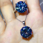 10 Ct Sapphire Blue Moissanite 925 Sterling Silver Ring & Necklace Set - Modanista Fashion