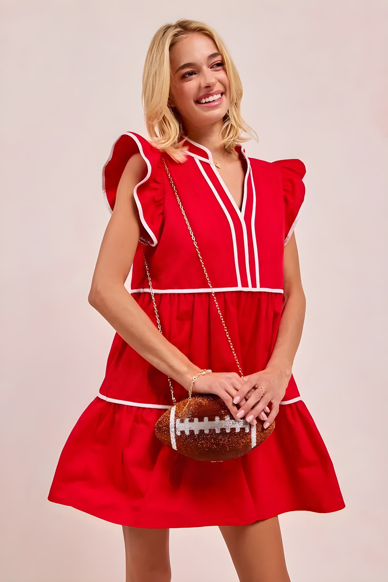 BiBi Gameday Theme Contrast Binding Ruffled Dress