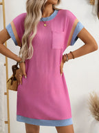 Kulatý krk krátký rukáv mini šaty
