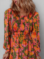 Smocked blomsterprint langærmet maxi kjole