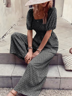 Tryckt fyrkantig nacke puffhylsa jumpsuit