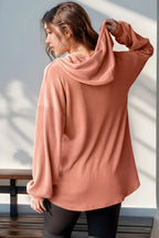 Double Take Full Size Half Button Long Sleeve Hoodie