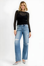 Opgestelde full -size mid -rise fit brede baggy been stropdas gewassen jeans plus maat gewassen