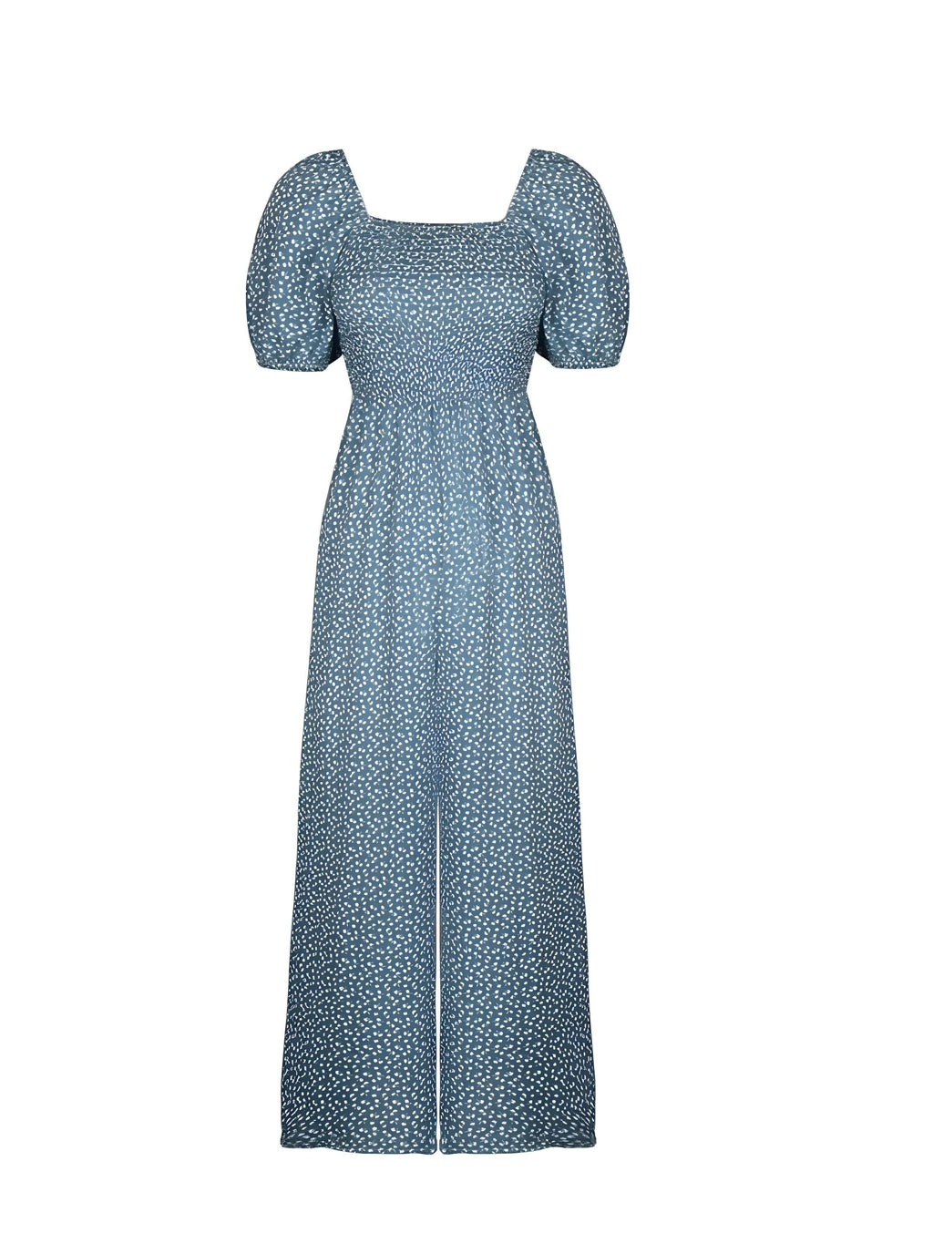 Tryckt fyrkantig nacke puffhylsa jumpsuit