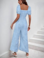 Tryckt fyrkantig nacke puffhylsa jumpsuit