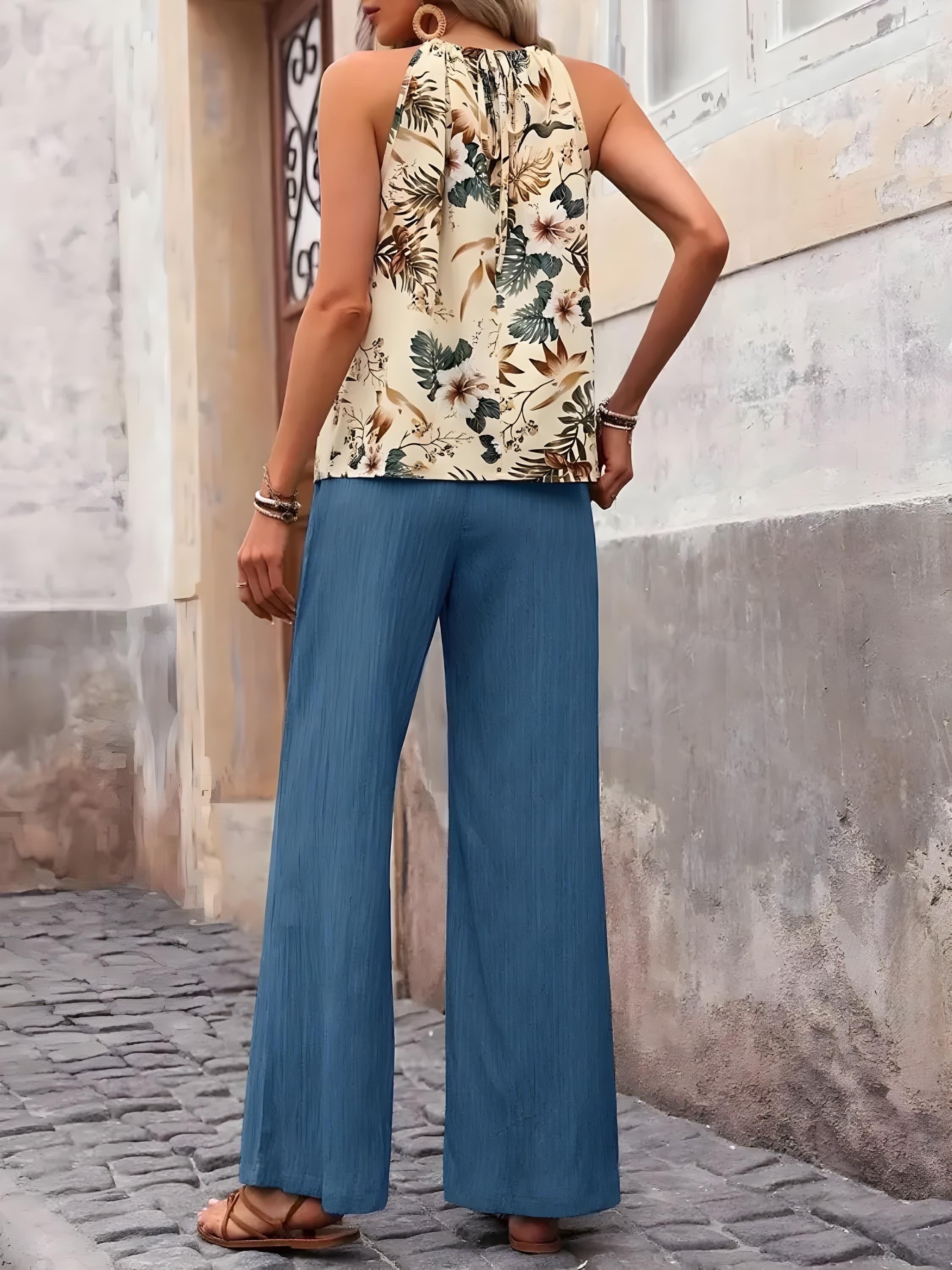 Potištěné nádrž a široké kalhoty nohou