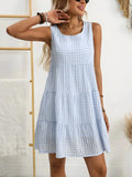 Plaid Round Neck Sleeveless Mini Dress for Women - Modanista Fashion