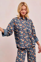 BiBi Washed Floral Print Denim Jacket for Women