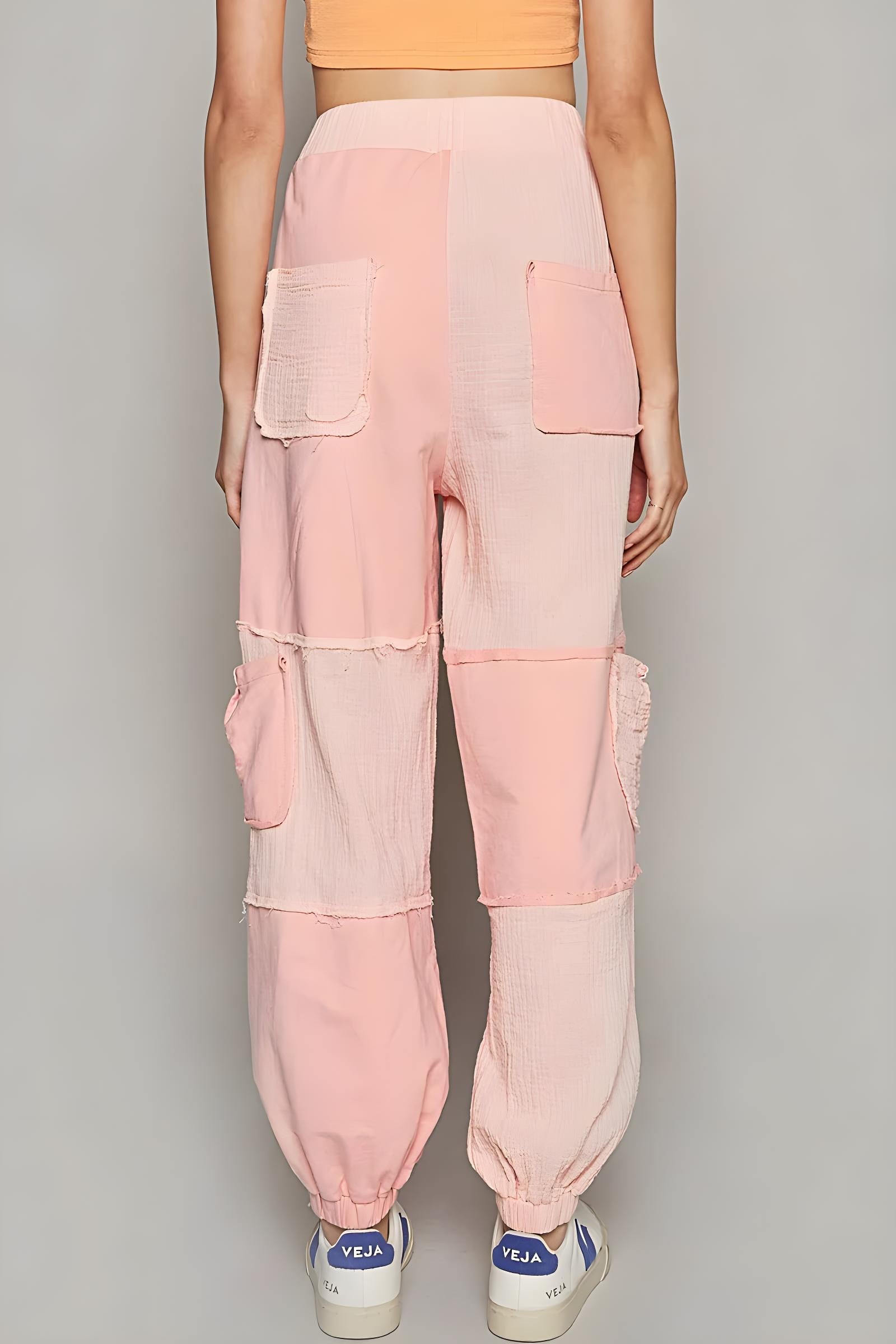 Pol stahovací kapesní kontrastní kalhoty