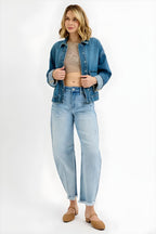 RISEN Oversized Denim Jacket with Cargo Pockets & Cuffed Sleeves
