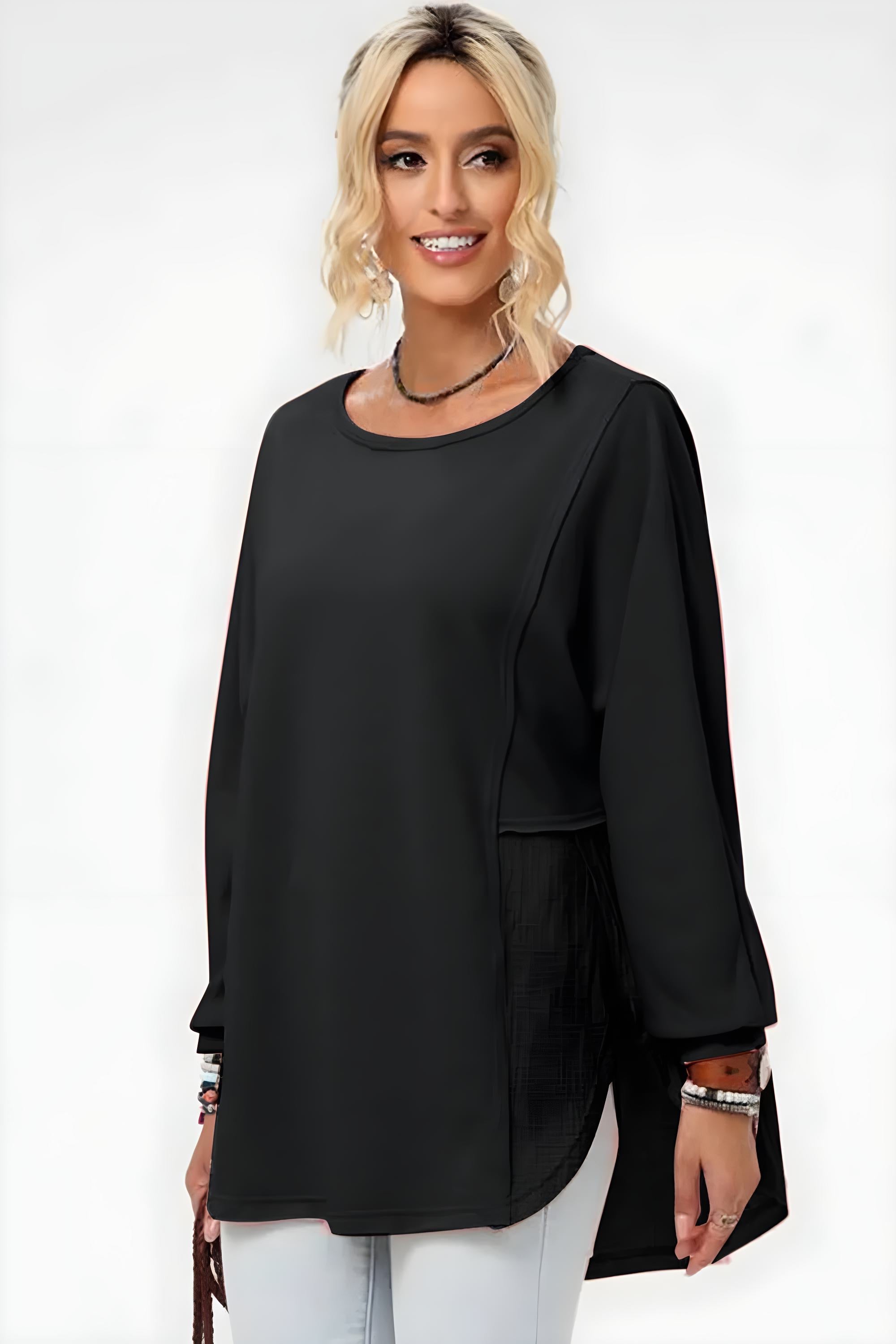 Full-Size Long Sleeve High-Low T-Shirt for Women
