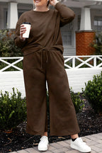 Dobbelt ta full størrelse teksturert langermet topp og snor bukser sett