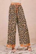 BiBi Leopard Print Wide-Leg Pants with Contrast Bands - Modanista Fashion