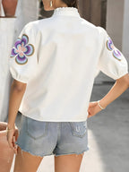 Floral Print Notched Puff Sleeve Blouse for Women