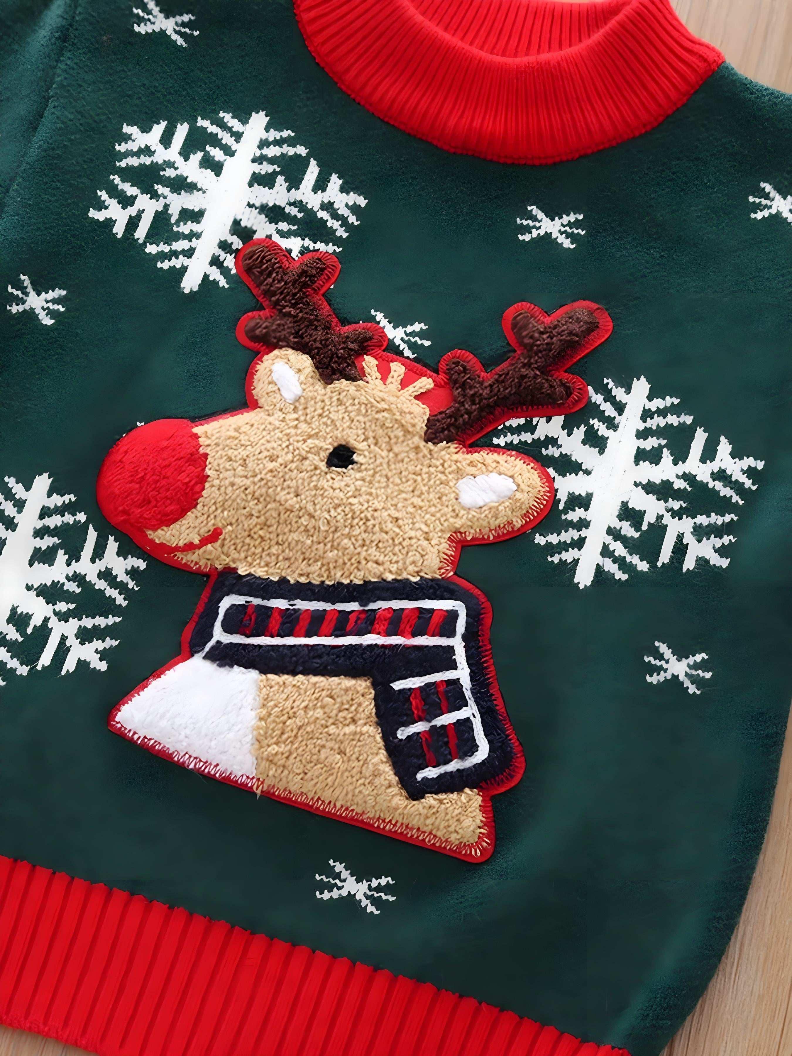 Toddler Christmas Reindeer & Snowflake Knitted Sweater – Cozy & Festive - Modanista Fashion