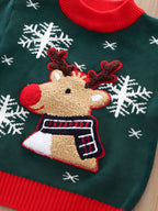 Gyerek karácsonyi kötött pulóver rénszarvasokkal és hópelyhekkel – kényelmes és ünnepi
