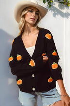 Double Take Full Size Pumpkin Button Up Long Sleeve Cardigan - Modanista Fashion