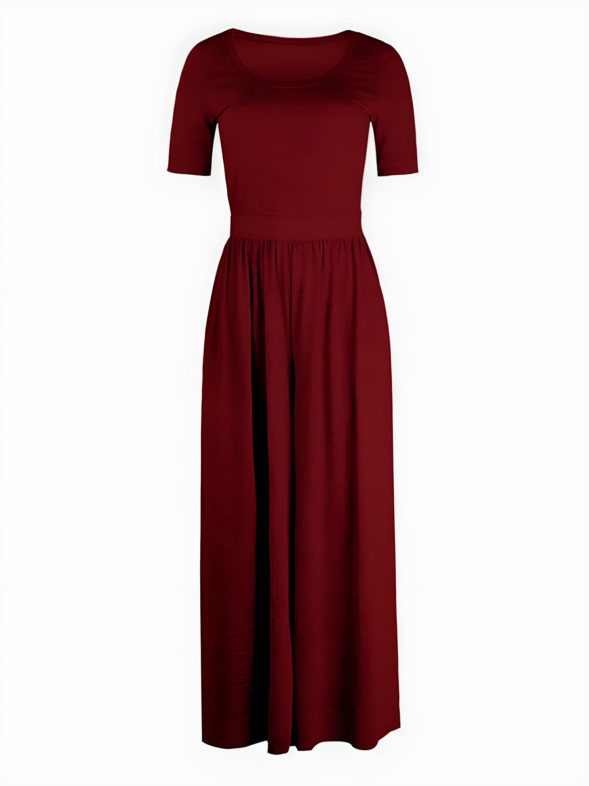 スクープネック半袖ジャンプスーツ